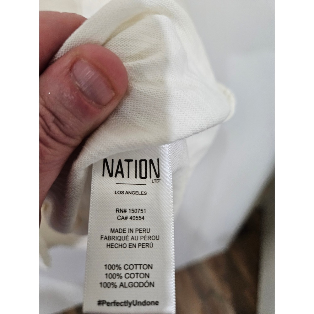 Nation LTD Womens Cream Slub Knit Puff Sleeve Button Shoulder Top Size Medium - Picture 3 of 5